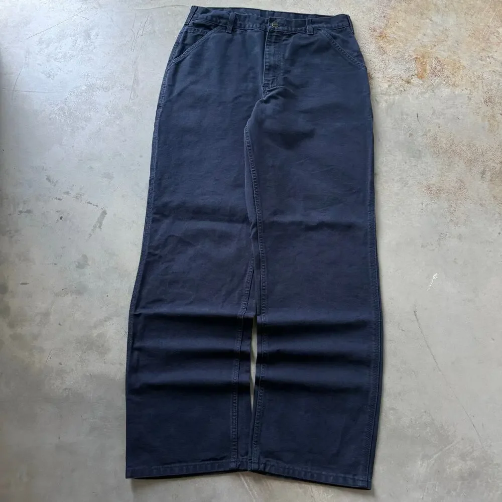 Carhartt Loose Fit Duck Canvas Workwear Utility Navy Carpenter Pants Size 33x34
